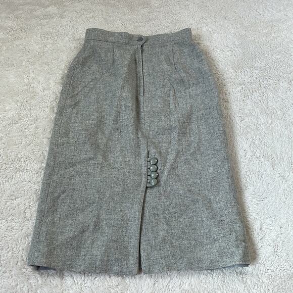 Vintage 80s Cristina's grey wool blend button slit pencil skirt, 7 or 8 - Picture 2 of 8